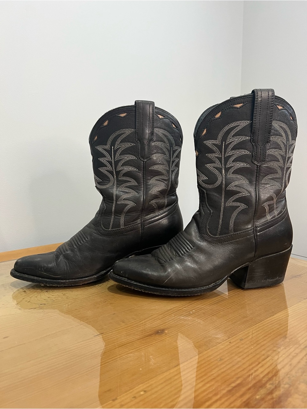 Tecovas Jolene Black Leather Heeled Cowboy Boots